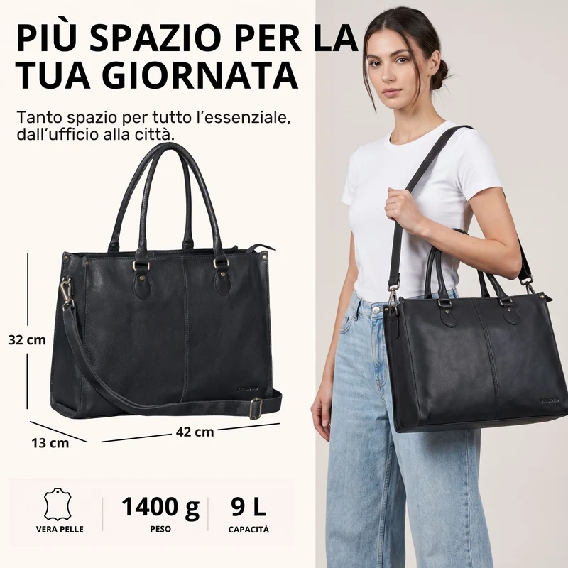 "Betina" Leder Shopper Tasche Damen Groß 15,6 - 16 Zoll Laptopfach
