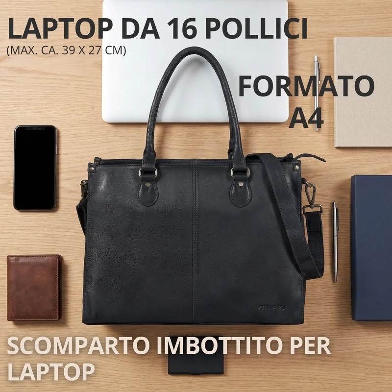 "Betina" Leder Shopper Tasche Damen Groß 15,6 - 16 Zoll Laptopfach