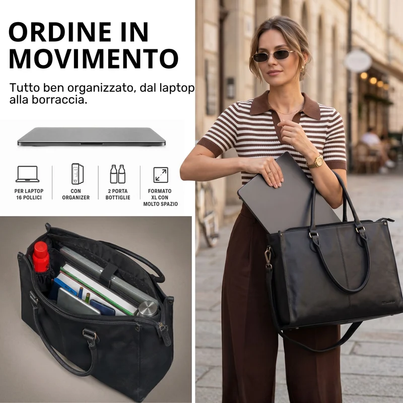 "Betina" Leder Shopper Tasche Damen Groß 15,6 - 16 Zoll Laptopfach