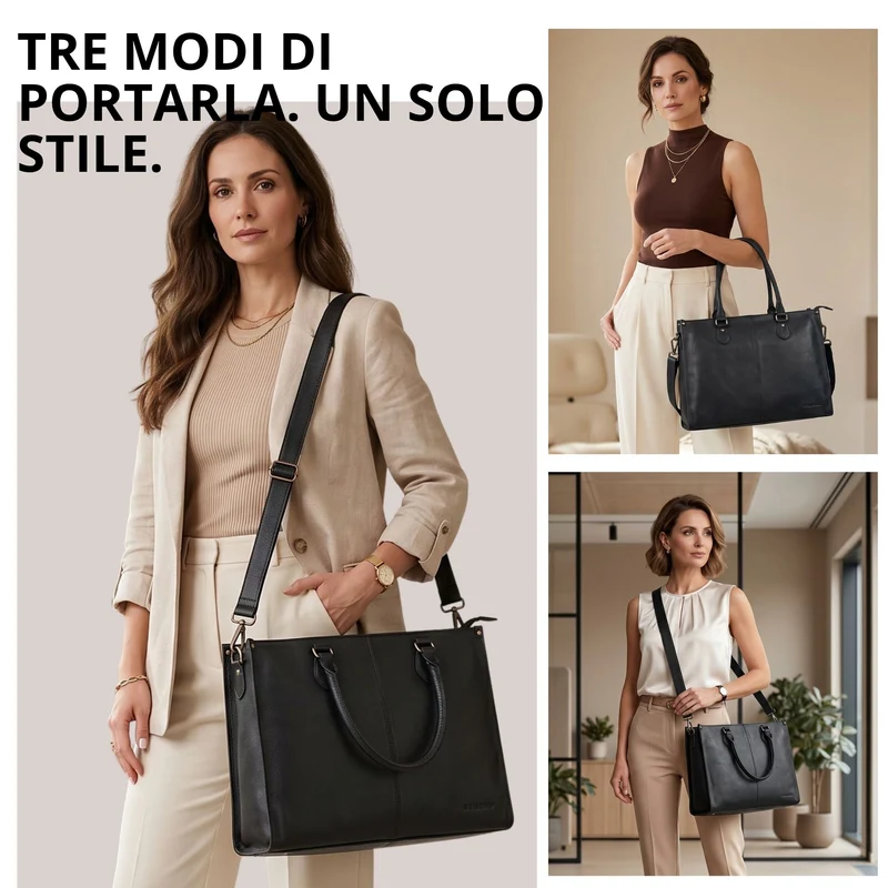 "Betina" Leder Shopper Tasche Damen Groß 15,6 - 16 Zoll Laptopfach