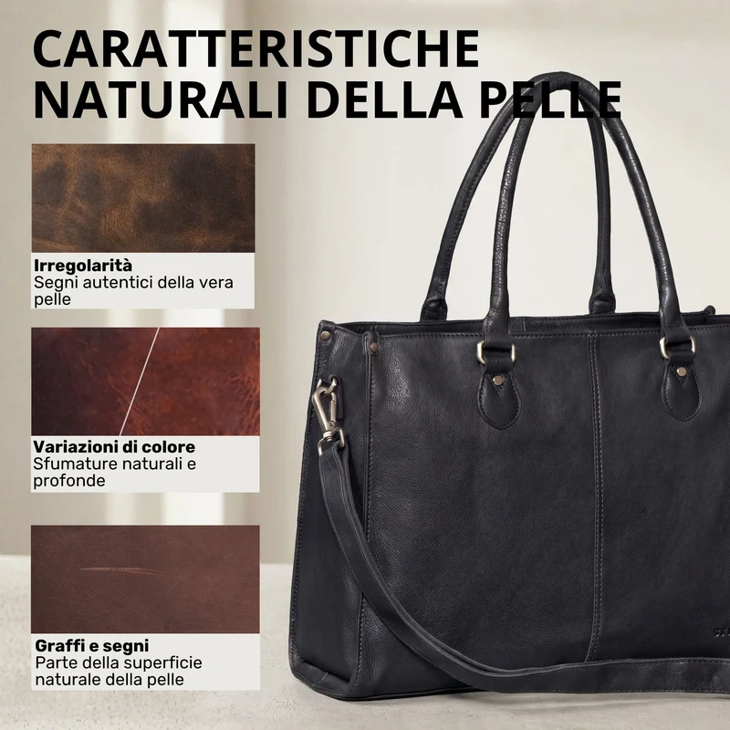 "Betina" Leder Shopper Tasche Damen Groß 15,6 - 16 Zoll Laptopfach