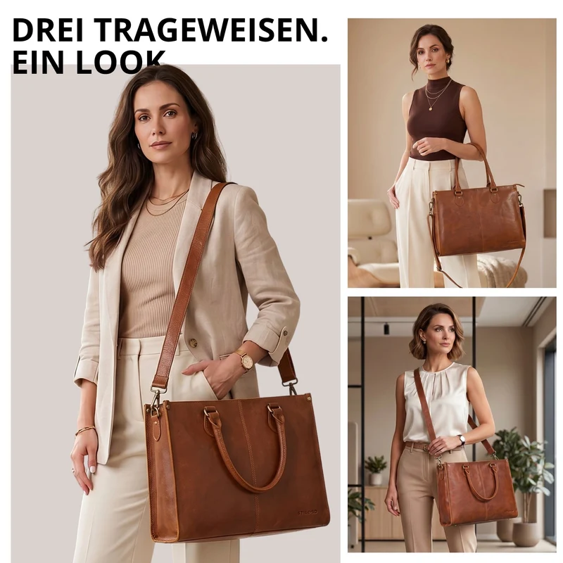 "Betina" Leder Shopper Tasche Damen Groß 15,6 - 16 Zoll Laptopfach