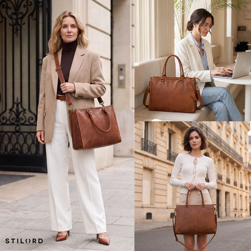 "Betina" Leder Shopper Tasche Damen Groß 15,6 - 16 Zoll Laptopfach