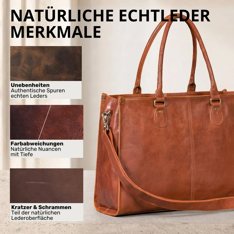 "Betina" Leder Shopper Tasche Damen Groß 15,6 - 16 Zoll Laptopfach