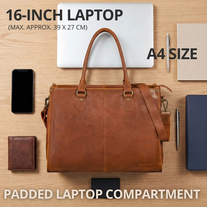 "Betina" Leder Shopper Tasche Damen Groß 15,6 - 16 Zoll Laptopfach