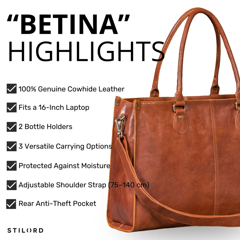 "Betina" Leder Shopper Tasche Damen Groß 15,6 - 16 Zoll Laptopfach