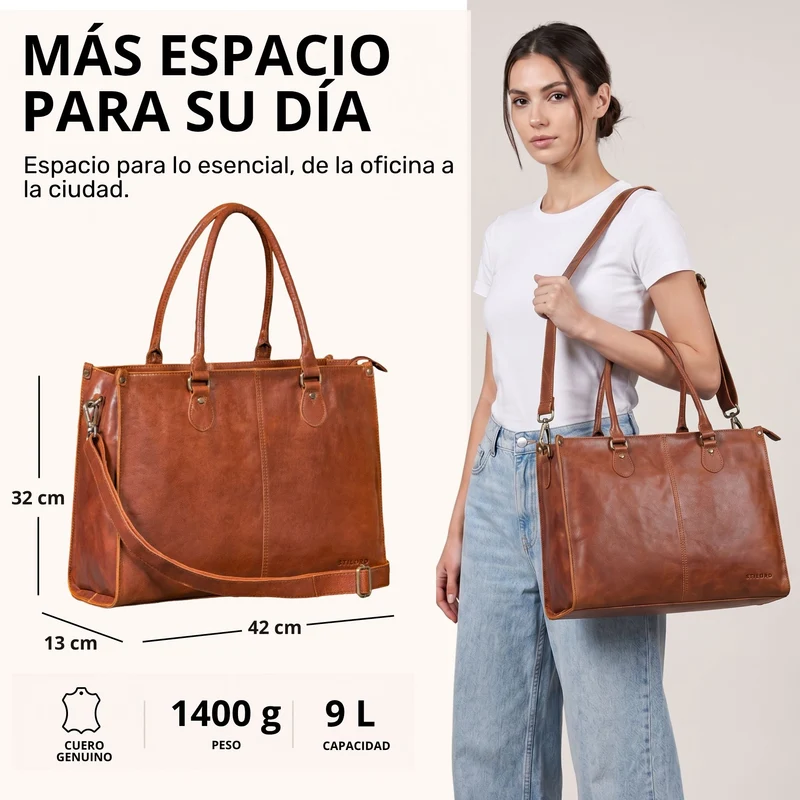 "Betina" Leder Shopper Tasche Damen Groß 15,6 - 16 Zoll Laptopfach