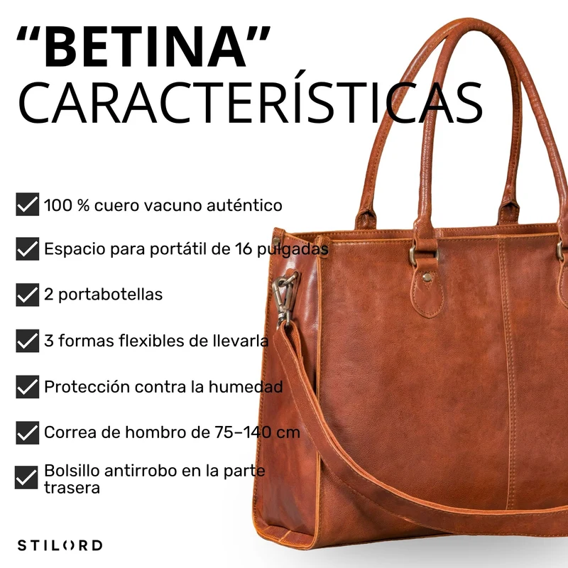 "Betina" Leder Shopper Tasche Damen Groß 15,6 - 16 Zoll Laptopfach
