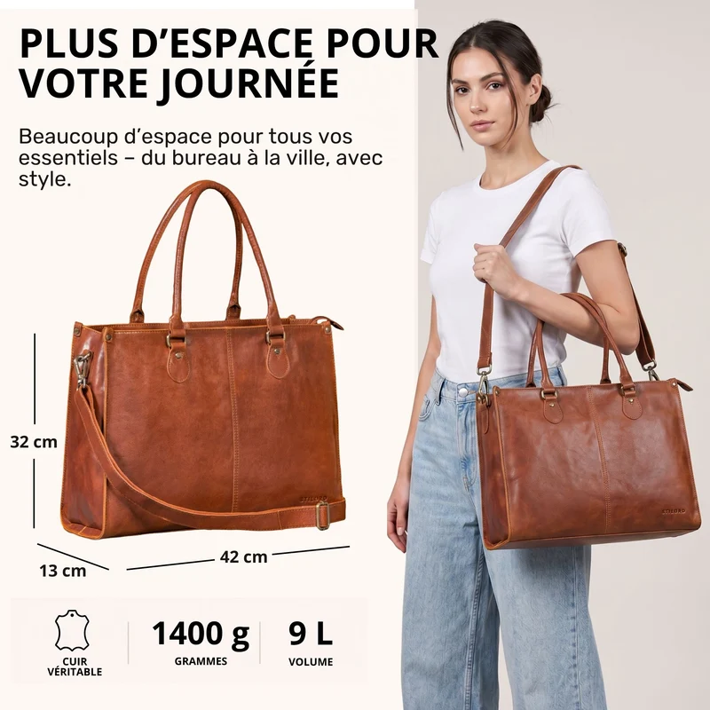 "Betina" Leder Shopper Tasche Damen Groß 15,6 - 16 Zoll Laptopfach
