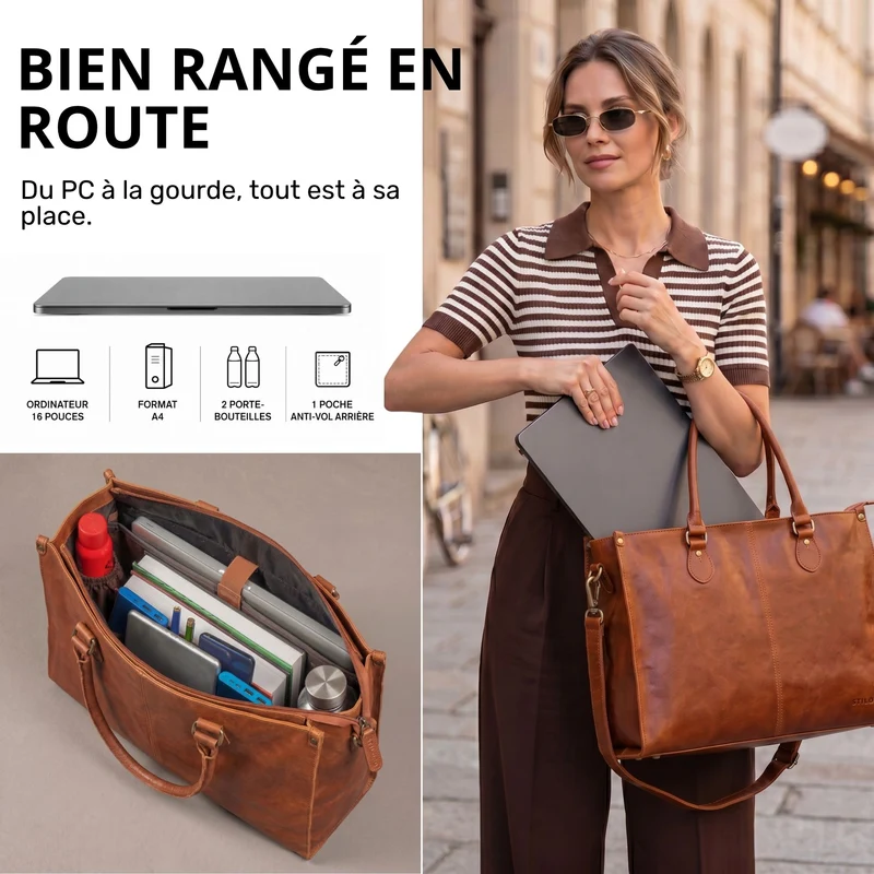 "Betina" Leder Shopper Tasche Damen Groß 15,6 - 16 Zoll Laptopfach