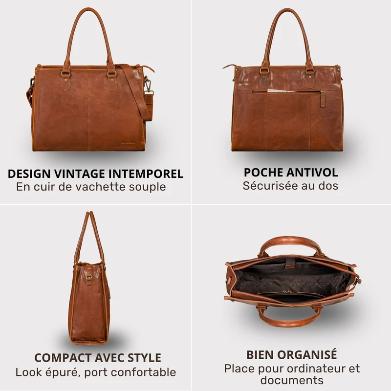 "Betina" Leder Shopper Tasche Damen Groß 15,6 - 16 Zoll Laptopfach
