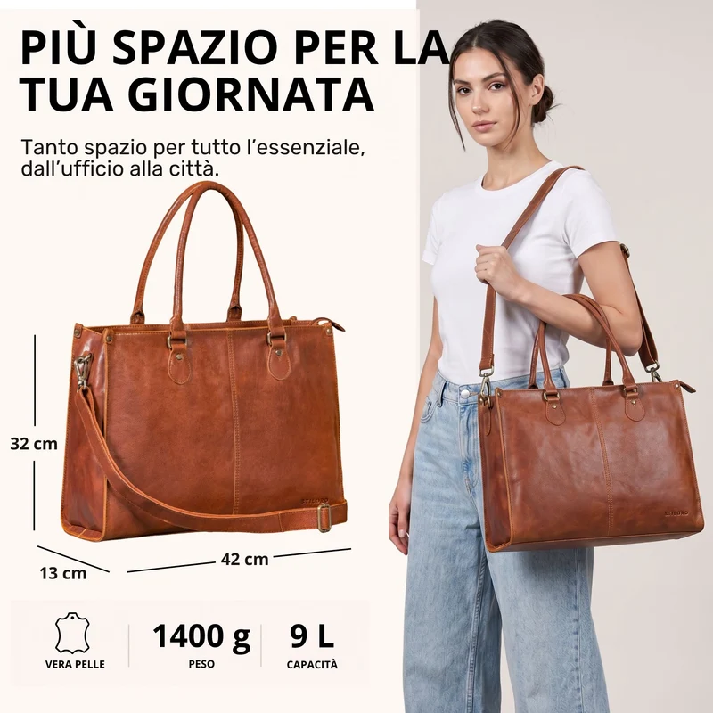 "Betina" Leder Shopper Tasche Damen Groß 15,6 - 16 Zoll Laptopfach