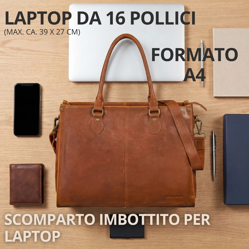 "Betina" Leder Shopper Tasche Damen Groß 15,6 - 16 Zoll Laptopfach
