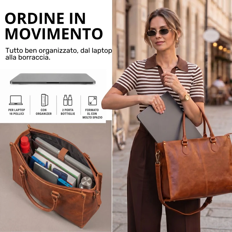 "Betina" Leder Shopper Tasche Damen Groß 15,6 - 16 Zoll Laptopfach