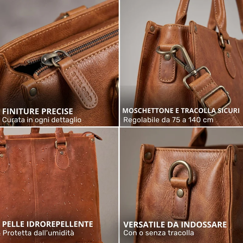 "Betina" Leder Shopper Tasche Damen Groß 15,6 - 16 Zoll Laptopfach