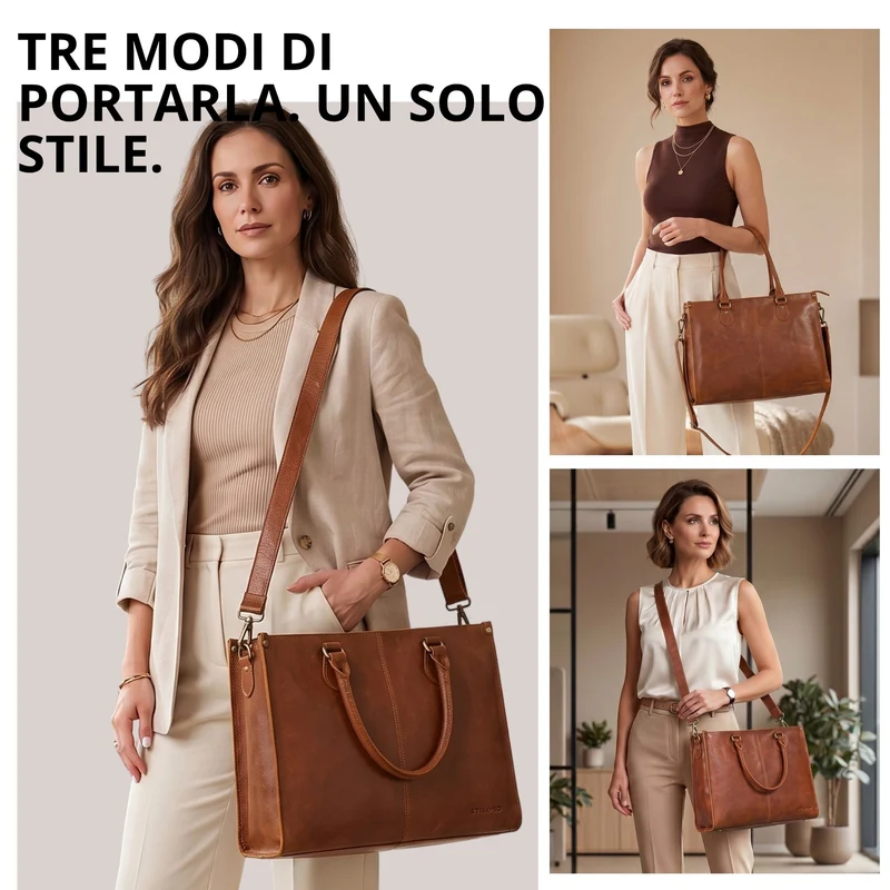 "Betina" Leder Shopper Tasche Damen Groß 15,6 - 16 Zoll Laptopfach