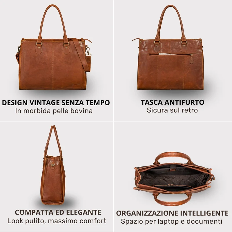"Betina" Leder Shopper Tasche Damen Groß 15,6 - 16 Zoll Laptopfach