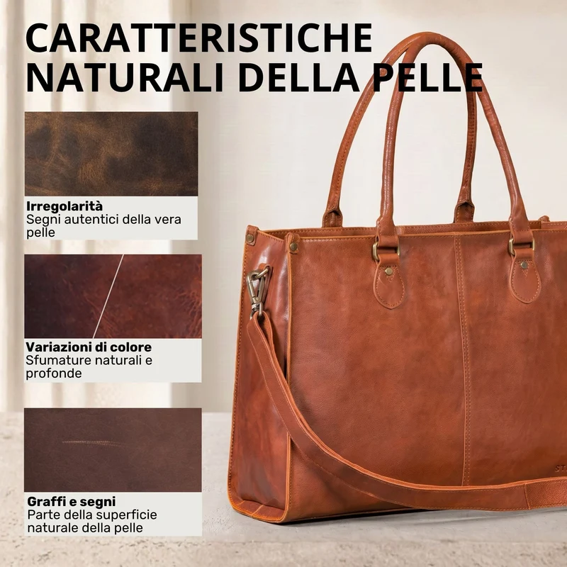 "Betina" Leder Shopper Tasche Damen Groß 15,6 - 16 Zoll Laptopfach