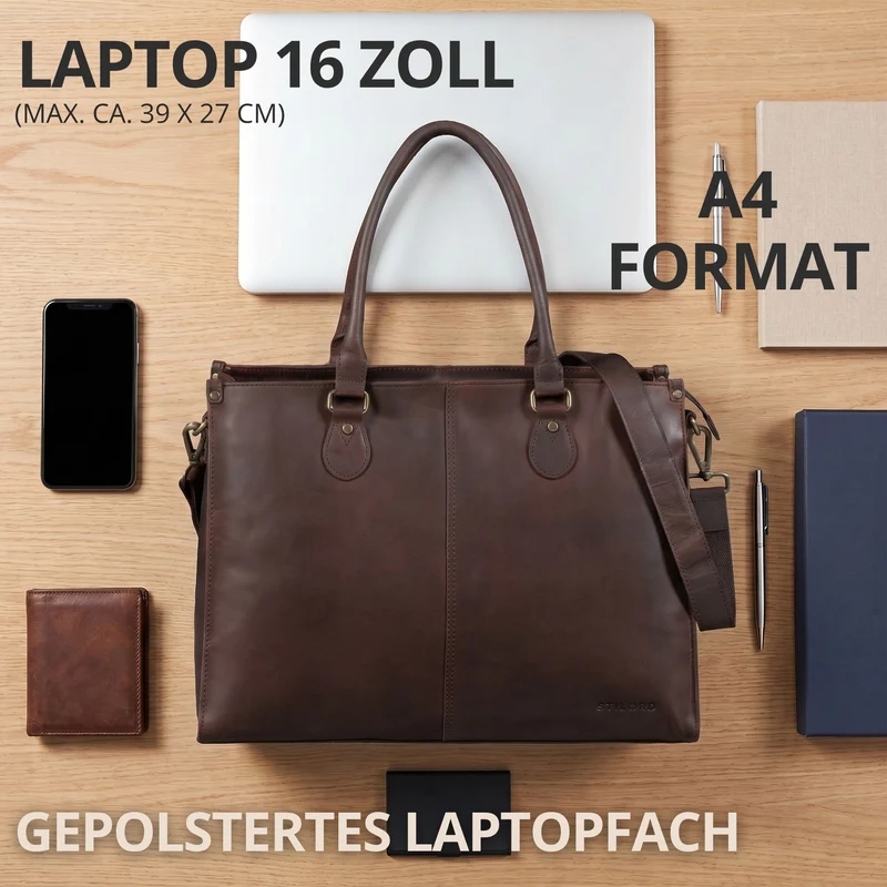 "Betina" Leder Shopper Tasche Damen Groß 15,6 - 16 Zoll Laptopfach