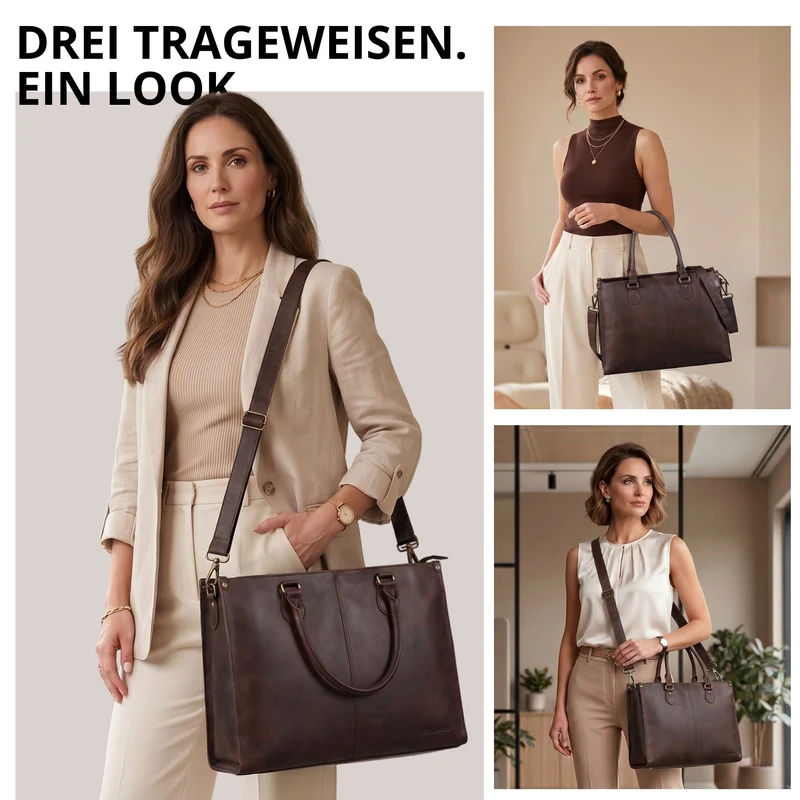"Betina" Leder Shopper Tasche Damen Groß 15,6 - 16 Zoll Laptopfach