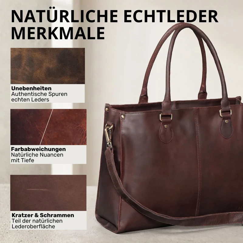 "Betina" Leder Shopper Tasche Damen Groß 15,6 - 16 Zoll Laptopfach