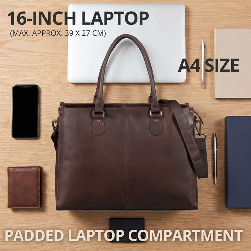 "Betina" Leder Shopper Tasche Damen Groß 15,6 - 16 Zoll Laptopfach
