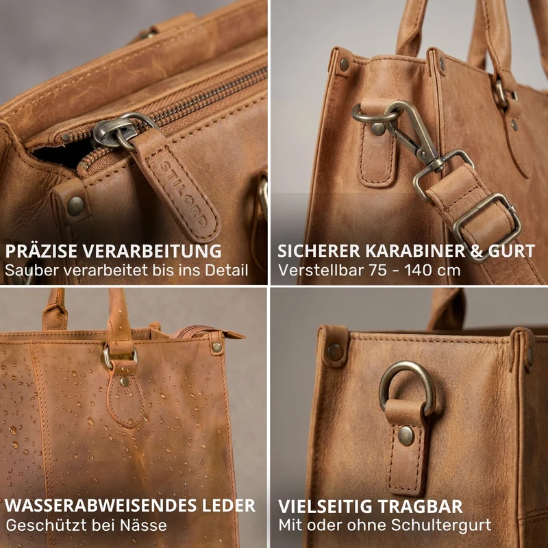 "Betina" Leder Shopper Tasche Damen Groß 15,6 - 16 Zoll Laptopfach