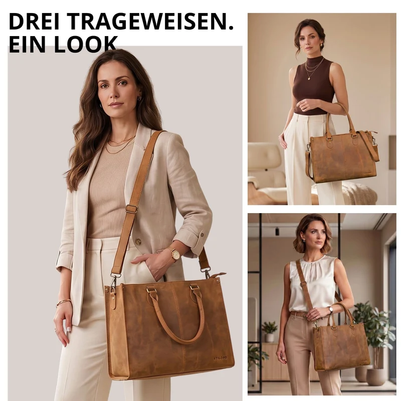 "Betina" Leder Shopper Tasche Damen Groß 15,6 - 16 Zoll Laptopfach