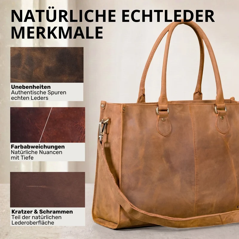 "Betina" Leder Shopper Tasche Damen Groß 15,6 - 16 Zoll Laptopfach