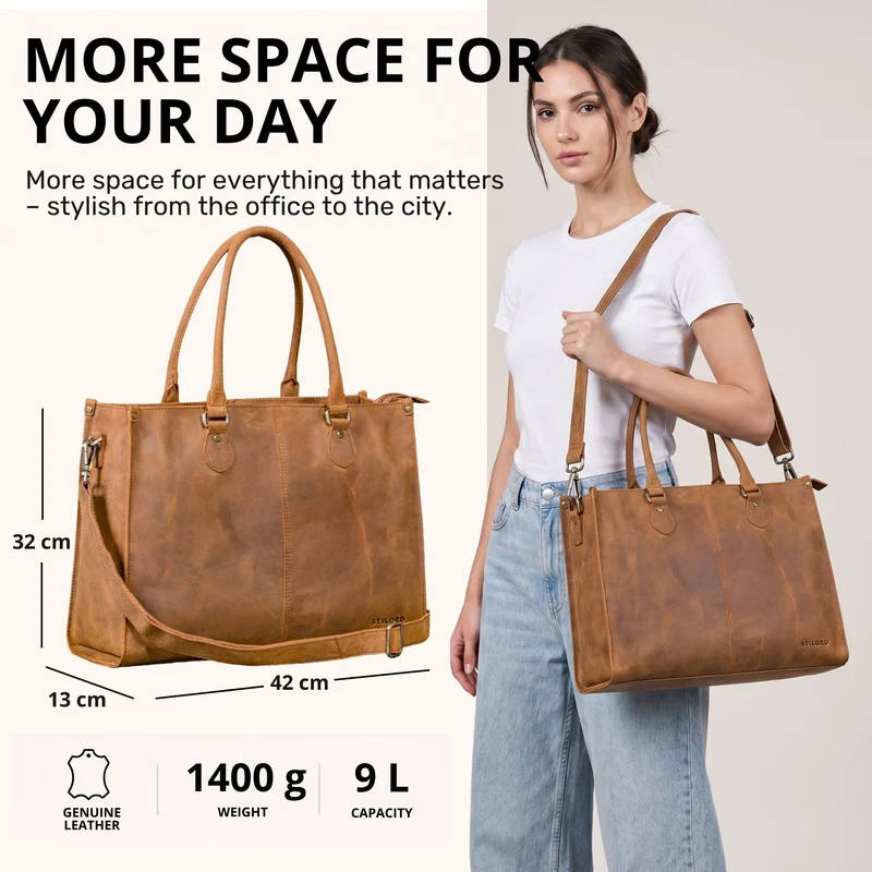 "Betina" Leder Shopper Tasche Damen Groß 15,6 - 16 Zoll Laptopfach