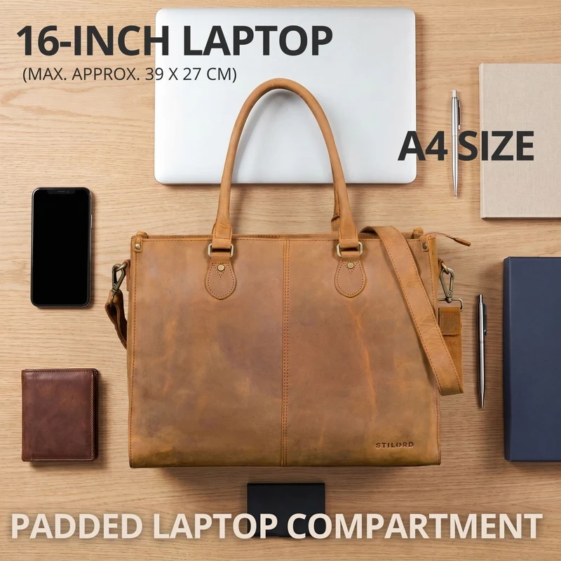"Betina" Leder Shopper Tasche Damen Groß 15,6 - 16 Zoll Laptopfach
