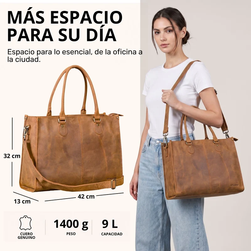 "Betina" Leder Shopper Tasche Damen Groß 15,6 - 16 Zoll Laptopfach