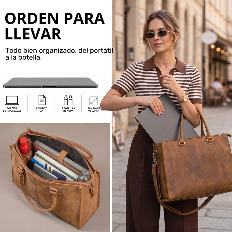 "Betina" Leder Shopper Tasche Damen Groß 15,6 - 16 Zoll Laptopfach