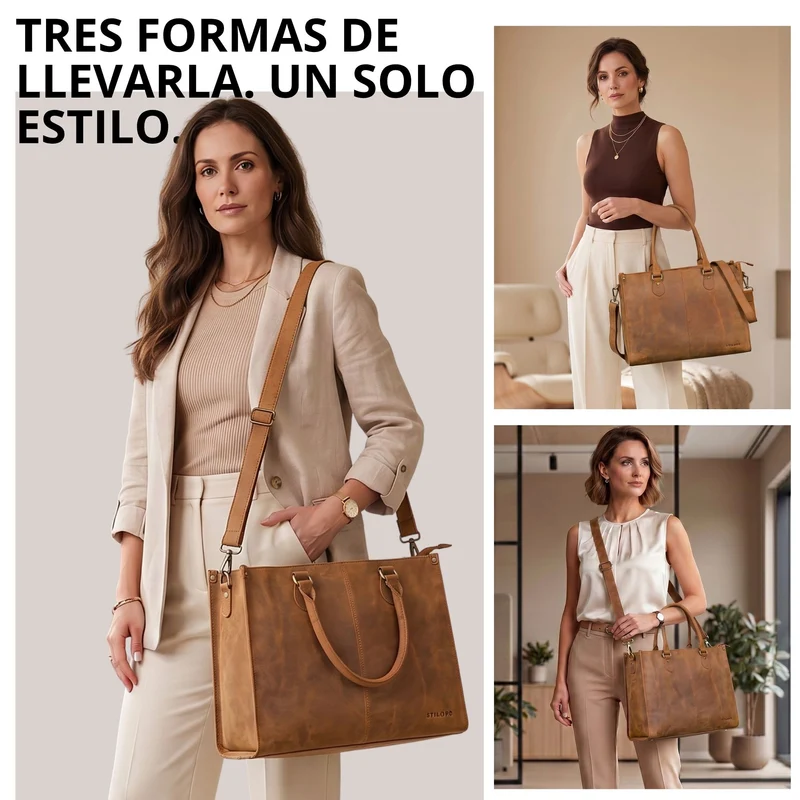 "Betina" Leder Shopper Tasche Damen Groß 15,6 - 16 Zoll Laptopfach