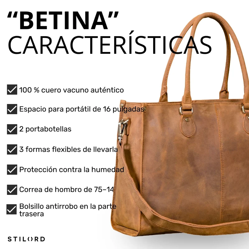 "Betina" Leder Shopper Tasche Damen Groß 15,6 - 16 Zoll Laptopfach