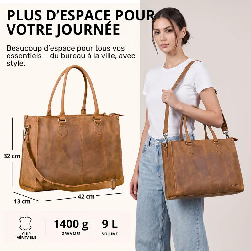 "Betina" Leder Shopper Tasche Damen Groß 15,6 - 16 Zoll Laptopfach