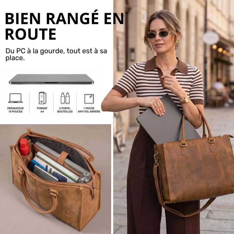 "Betina" Leder Shopper Tasche Damen Groß 15,6 - 16 Zoll Laptopfach