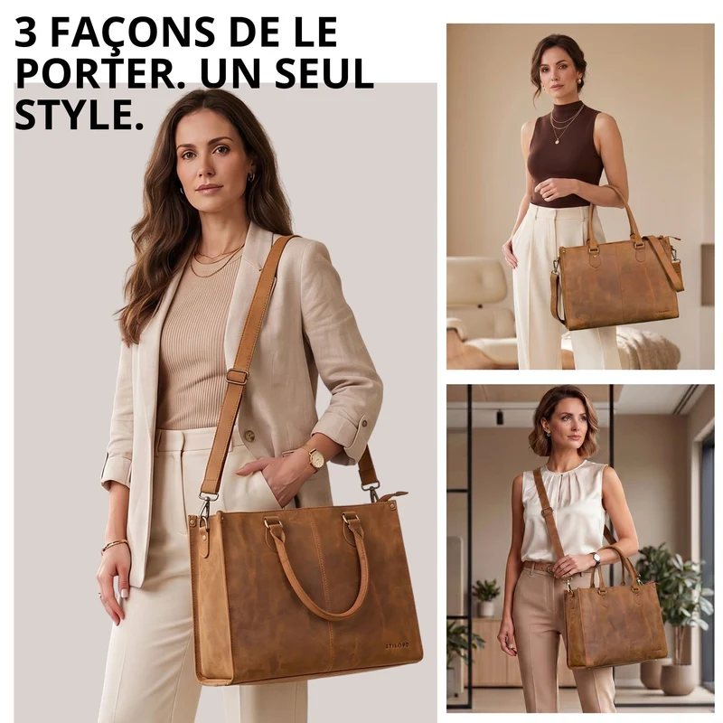 "Betina" Leder Shopper Tasche Damen Groß 15,6 - 16 Zoll Laptopfach
