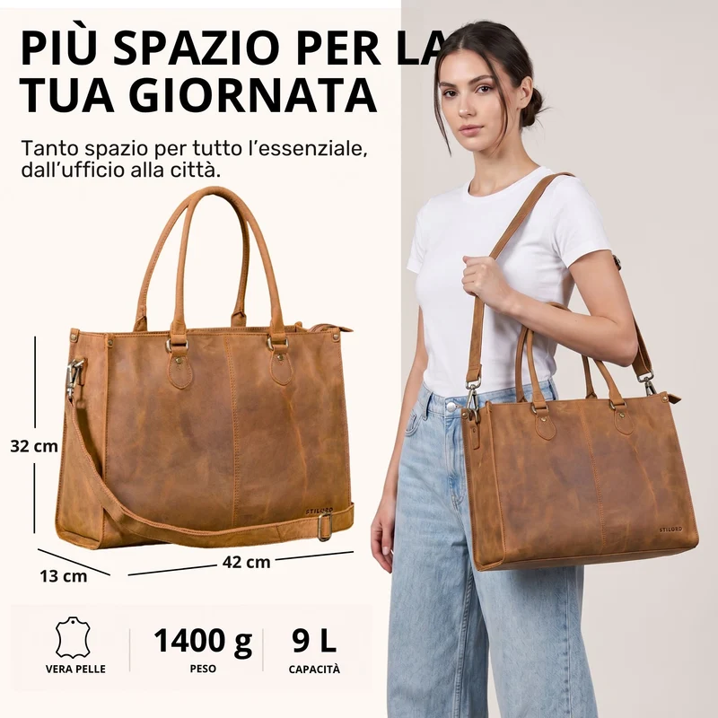 "Betina" Leder Shopper Tasche Damen Groß 15,6 - 16 Zoll Laptopfach