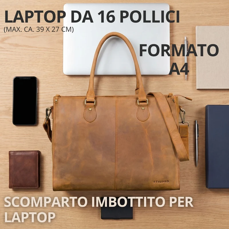 "Betina" Leder Shopper Tasche Damen Groß 15,6 - 16 Zoll Laptopfach