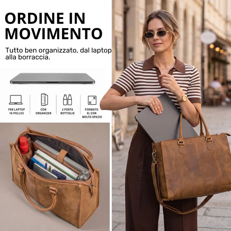"Betina" Leder Shopper Tasche Damen Groß 15,6 - 16 Zoll Laptopfach