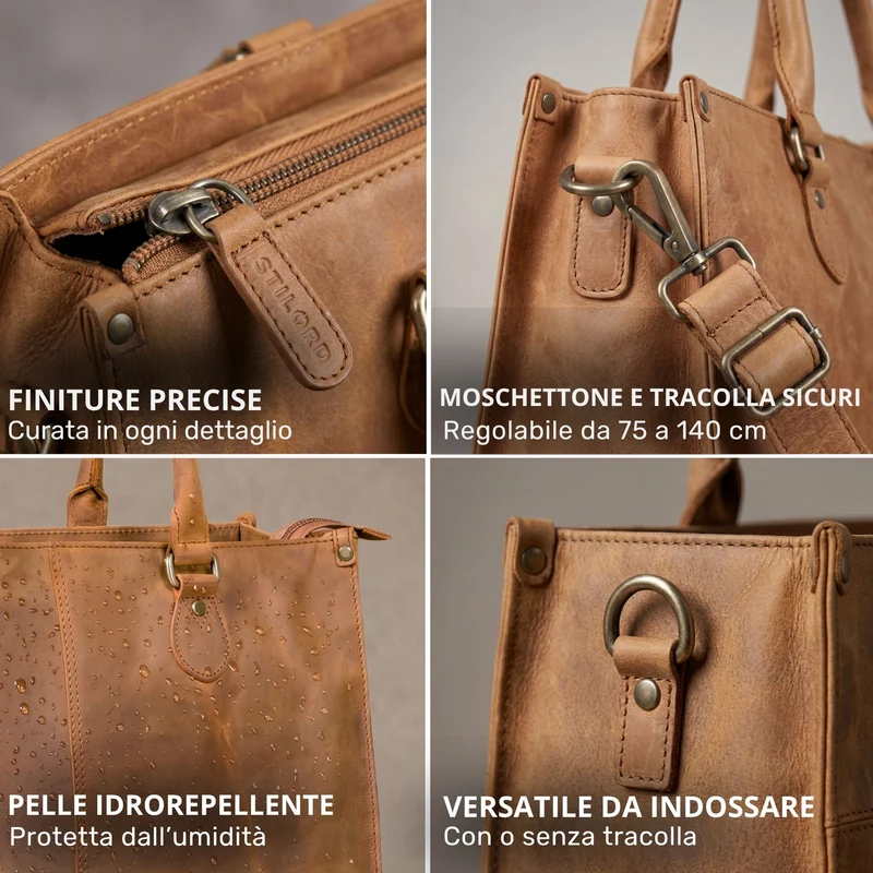 "Betina" Leder Shopper Tasche Damen Groß 15,6 - 16 Zoll Laptopfach
