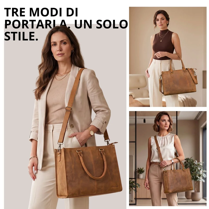 "Betina" Leder Shopper Tasche Damen Groß 15,6 - 16 Zoll Laptopfach