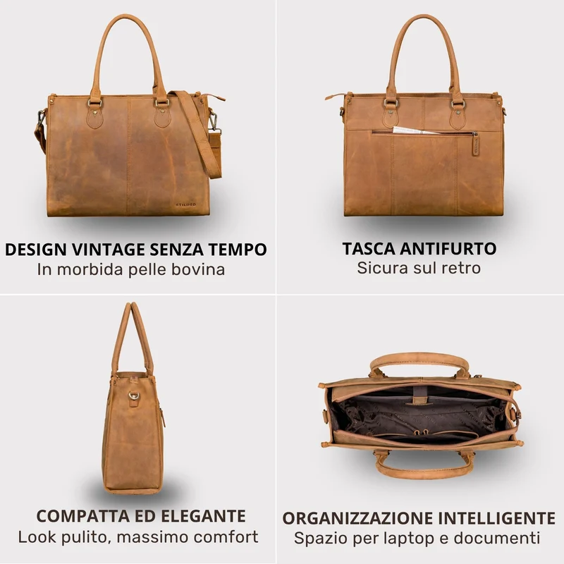 "Betina" Leder Shopper Tasche Damen Groß 15,6 - 16 Zoll Laptopfach