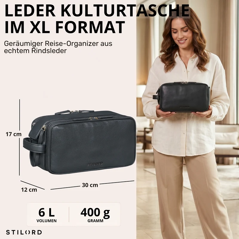"Barlow" Kulturtasche Herren Damen Leder Groß