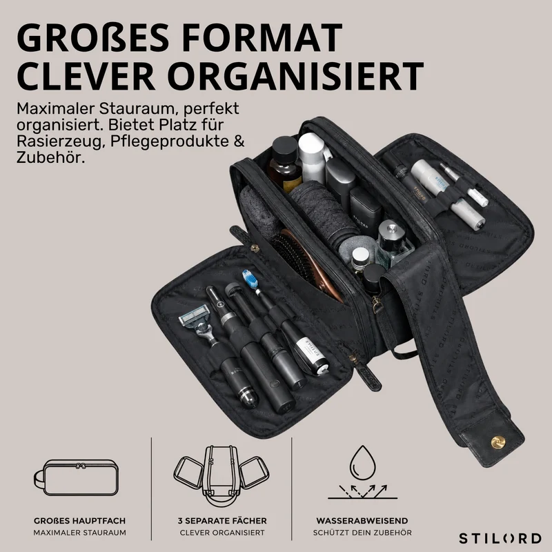"Barlow" Kulturtasche Herren Damen Leder Groß