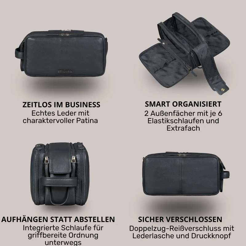 "Barlow" Kulturtasche Herren Damen Leder Groß