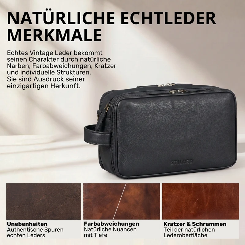 "Barlow" Kulturtasche Herren Damen Leder Groß