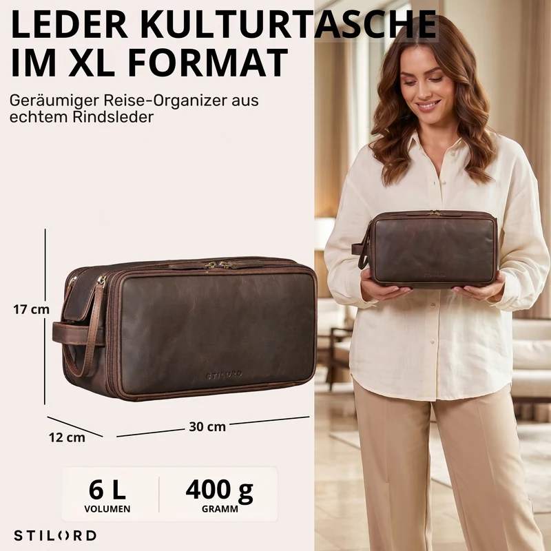 "Barlow" Kulturtasche Herren Damen Leder Groß