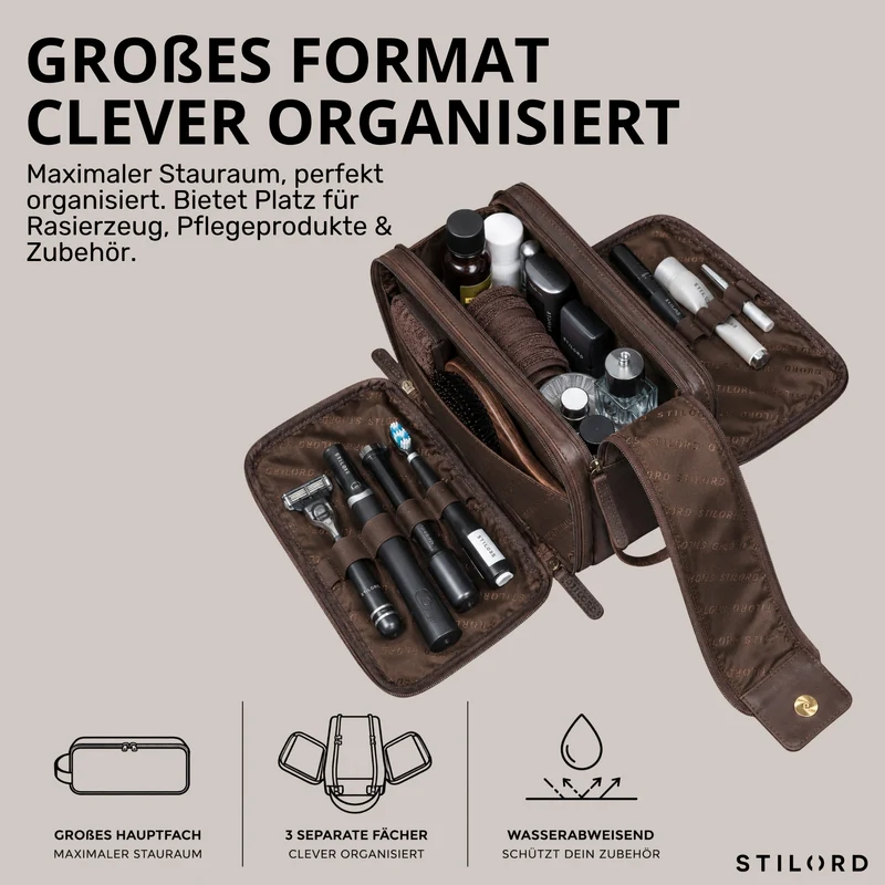 "Barlow" Kulturtasche Herren Damen Leder Groß